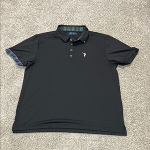 William Murray Men's XL Black Polo with Plaid Trim